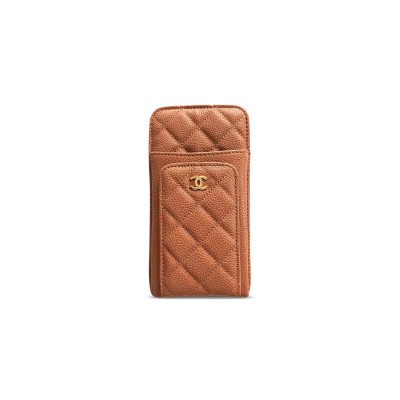 CHANEL CAVIAR QUILTED CC PHONE HOLDER BROWN AP0990 (18*10*3cm)